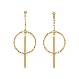 14 Karat Gold Plated Long Bar w/Circle Post Earrings