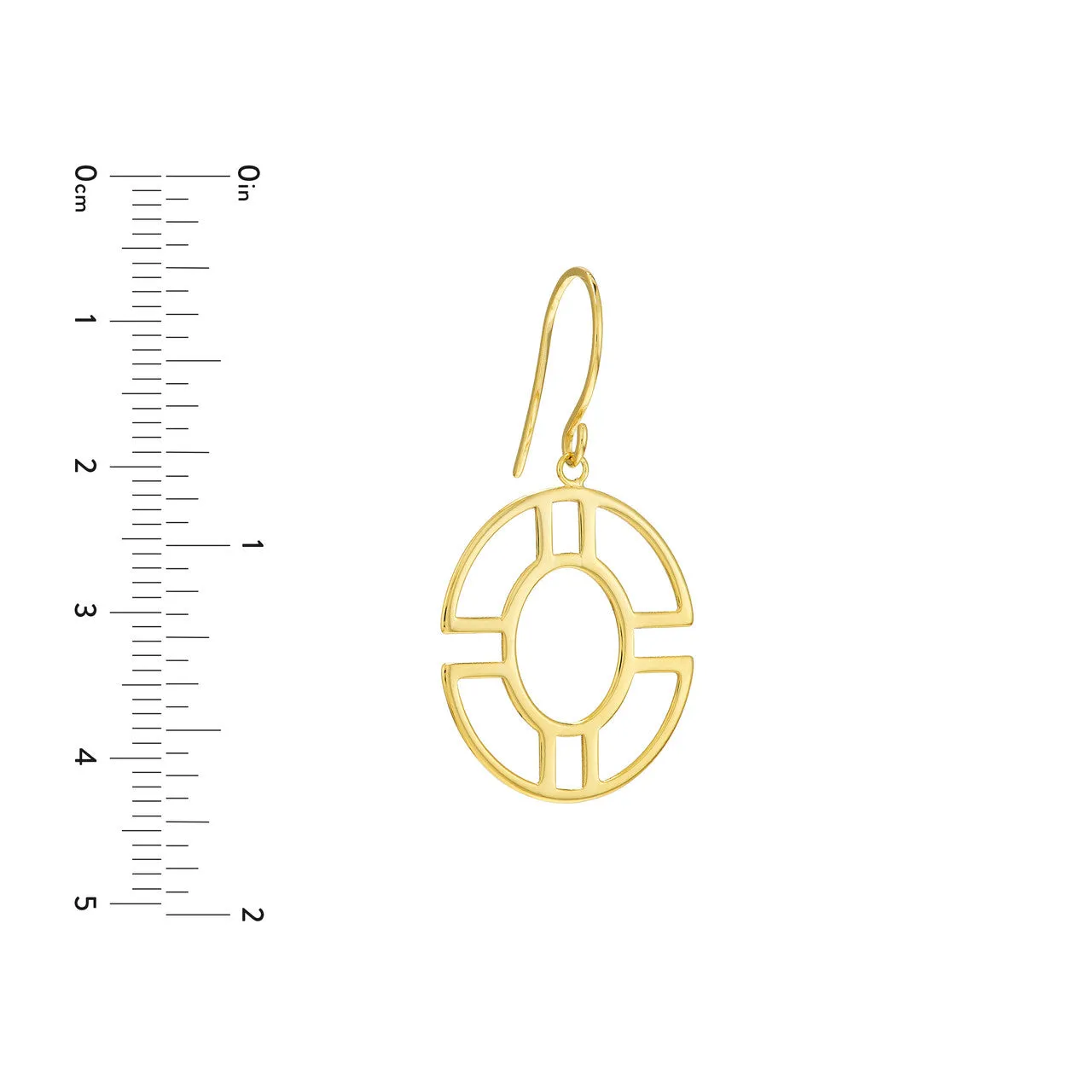 14K Gold Geometric Oval Dangle Earrings on Fish Hook