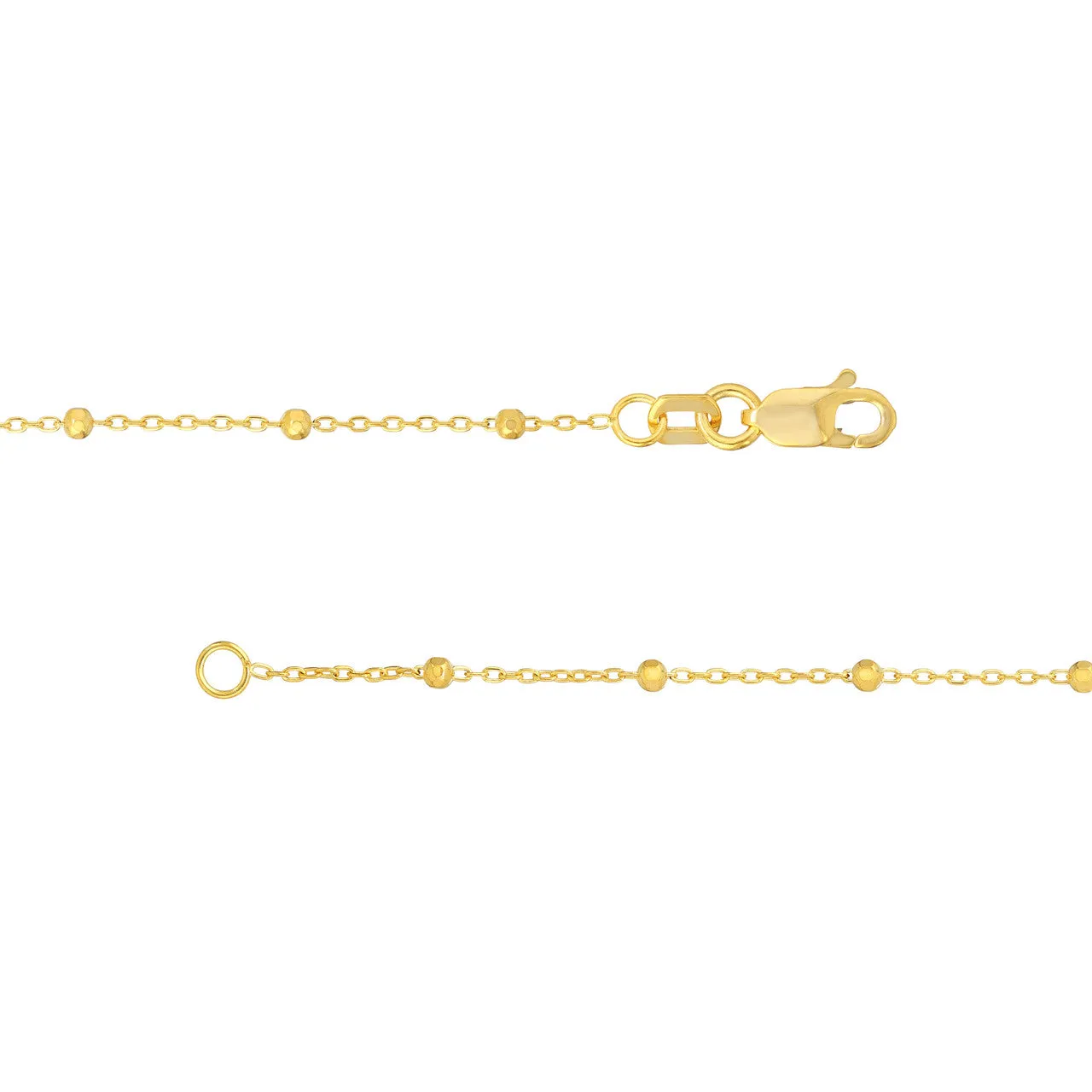 14K Yellow Gold 1.7mm Faceted Bead Saturn Chain Necklace with Lobster Lock