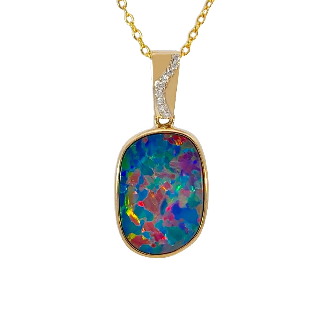 14kt Yellow Gold Opal doublet square shape pendant