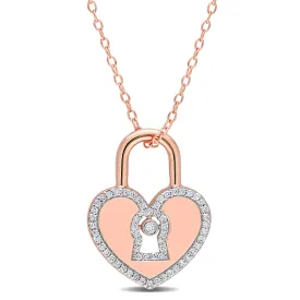 1/5 CT TW Diamond Heart Lock Pendant with Chain in Rose Plated Sterling Silver