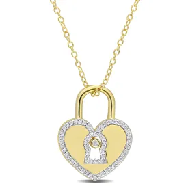 1/5 CT TW Diamond Heart Lock Pendant with Chain in Yellow Plated Sterling Silver