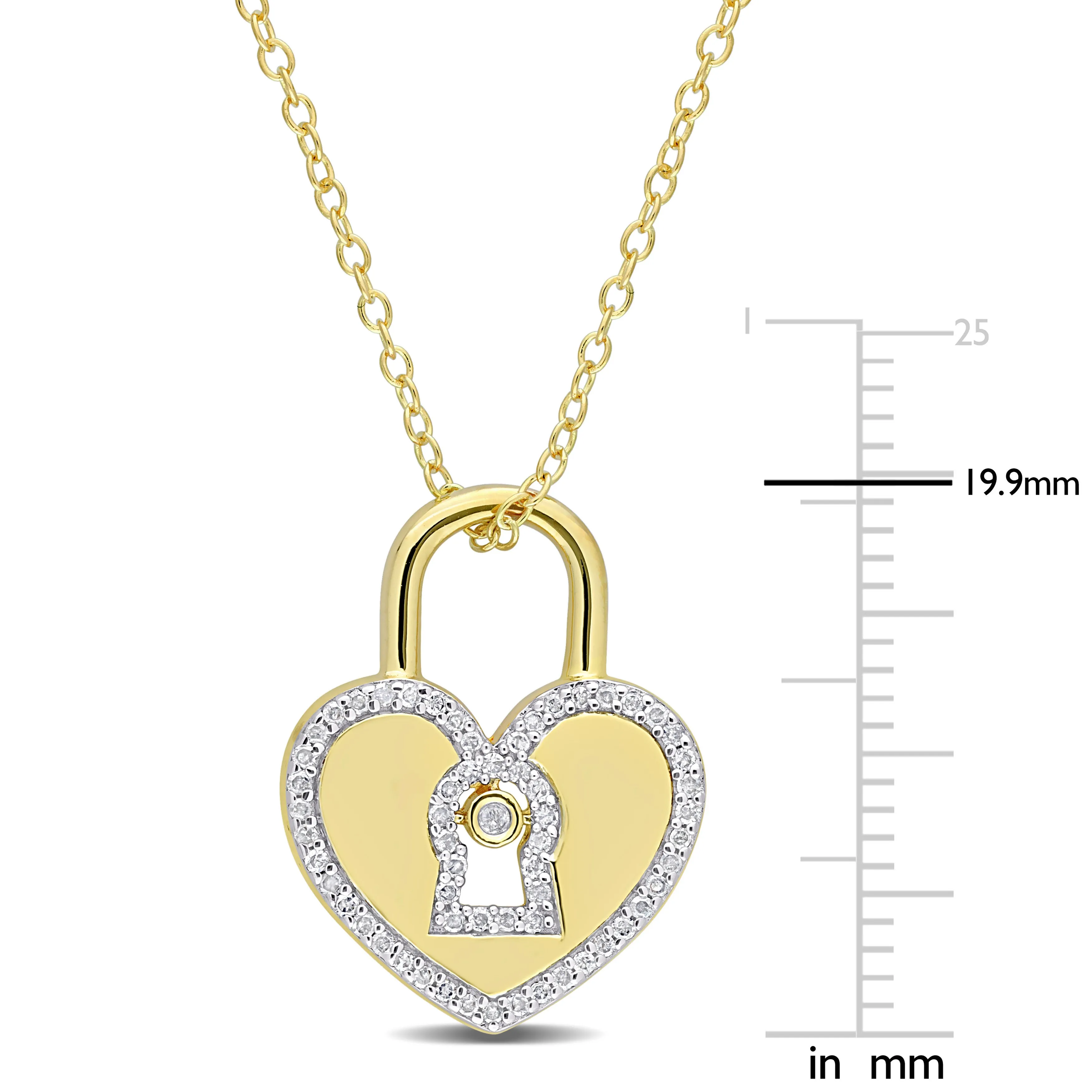 1/5 CT TW Diamond Heart Lock Pendant with Chain in Yellow Plated Sterling Silver