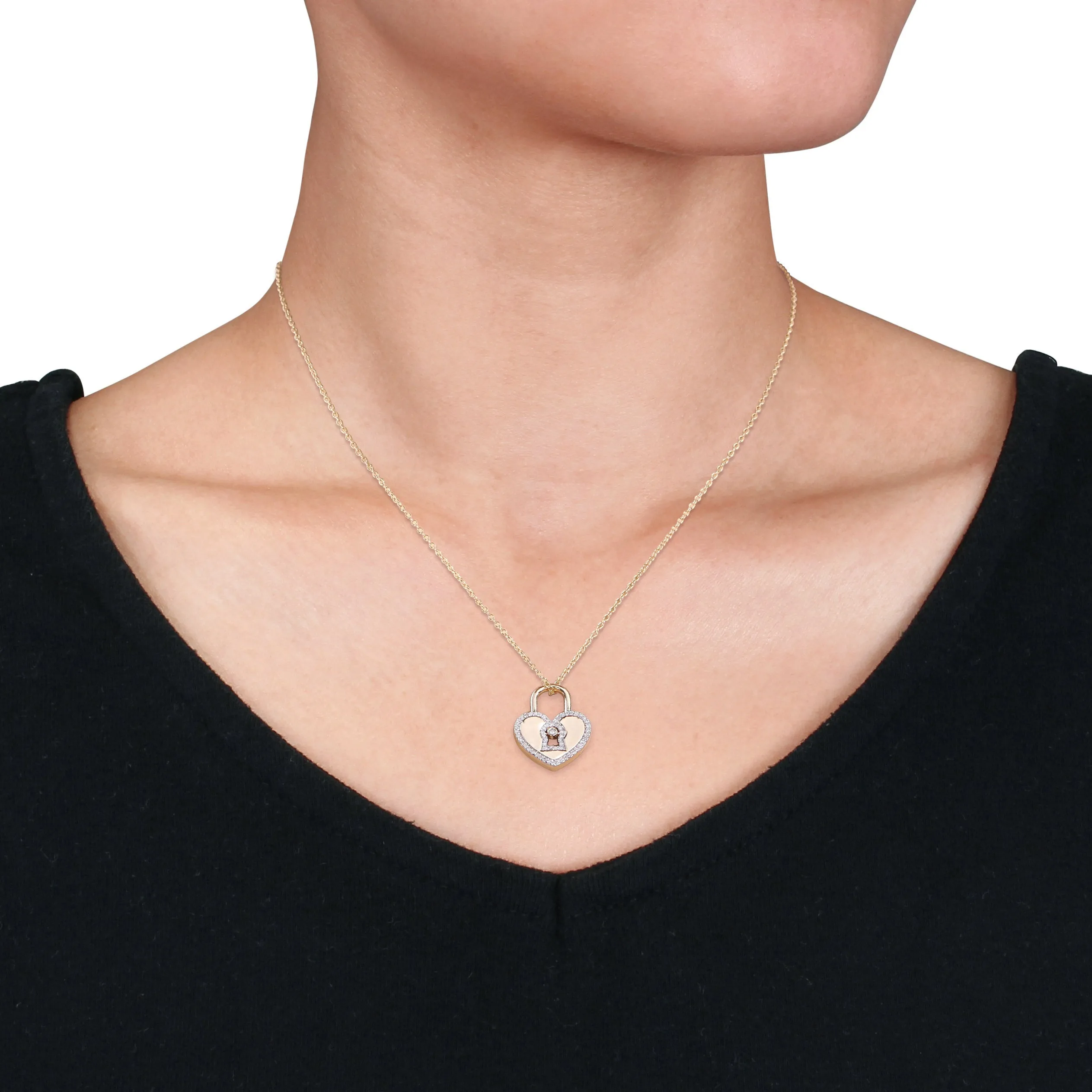 1/5 CT TW Diamond Heart Lock Pendant with Chain in Yellow Plated Sterling Silver