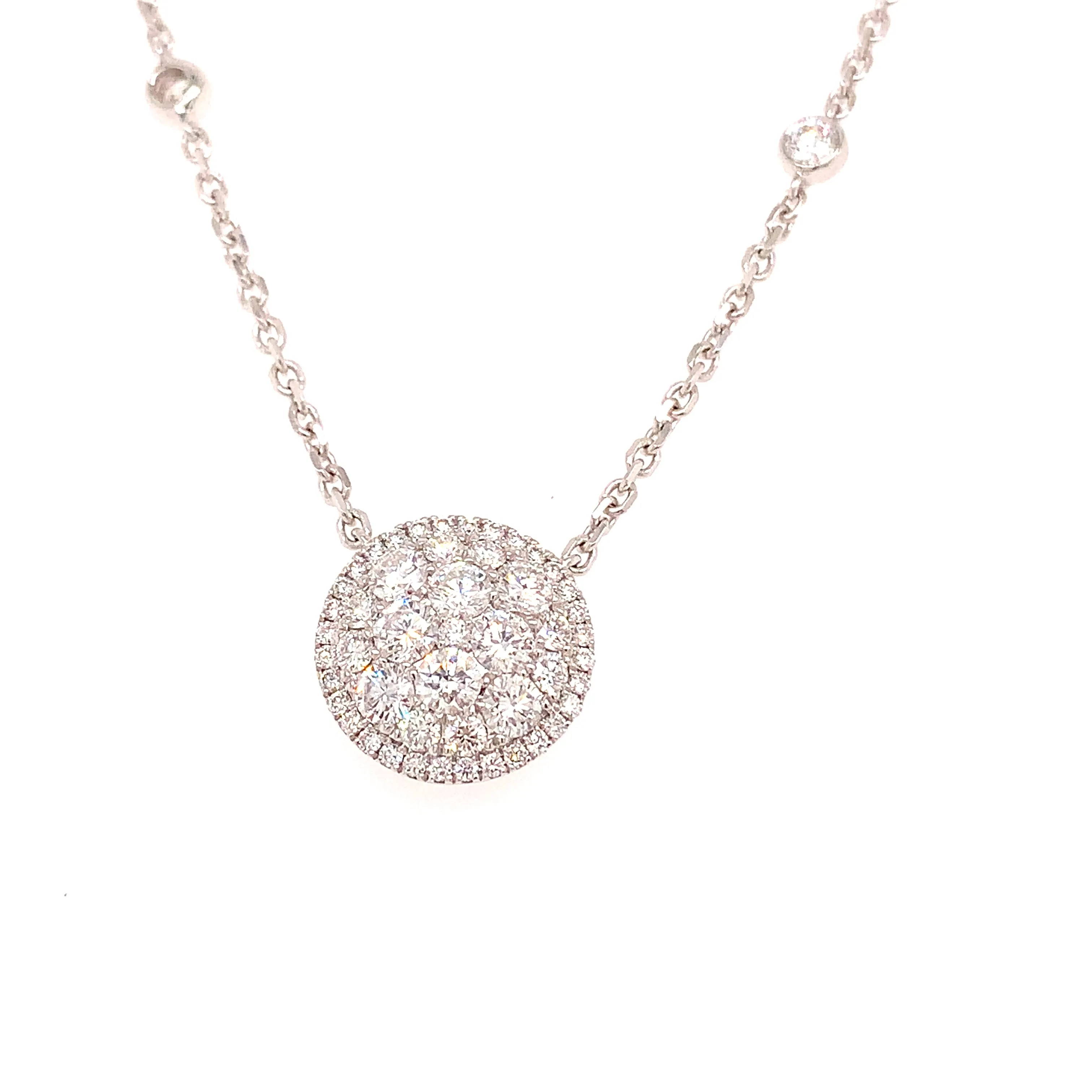 1.54ct tw Diamond Cluste Solitaire Statement Pendant Necklace