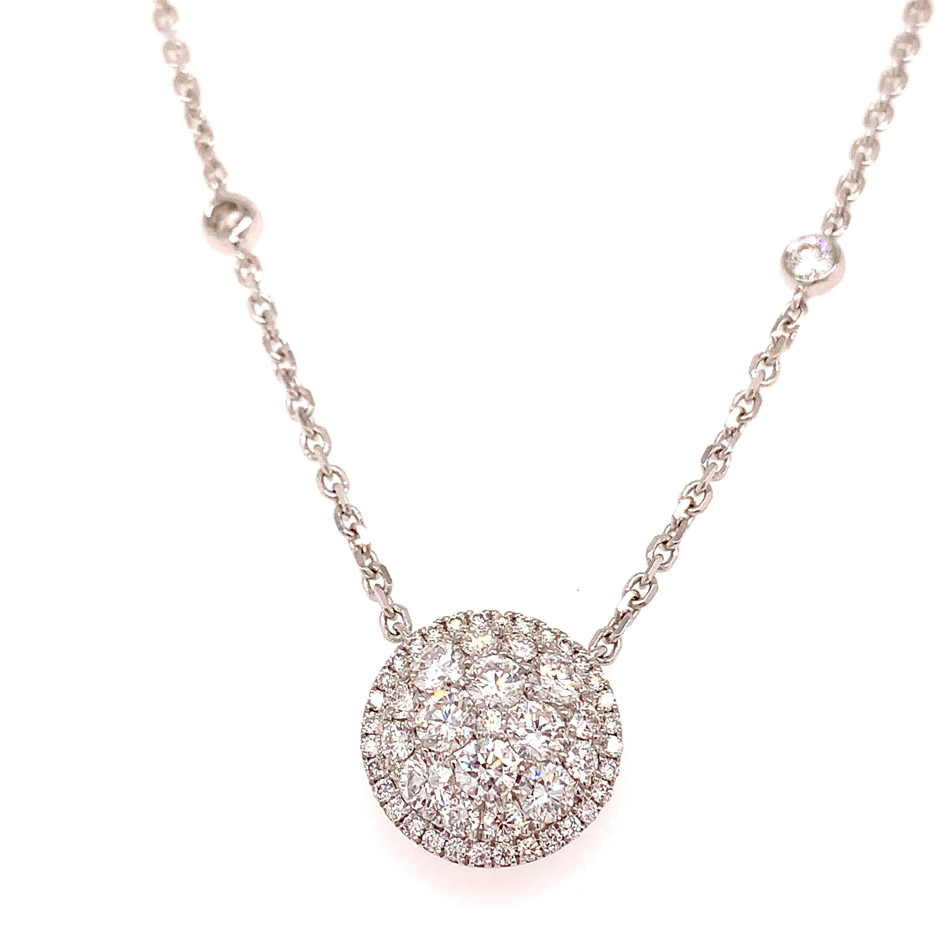 1.54ct tw Diamond Cluste Solitaire Statement Pendant Necklace