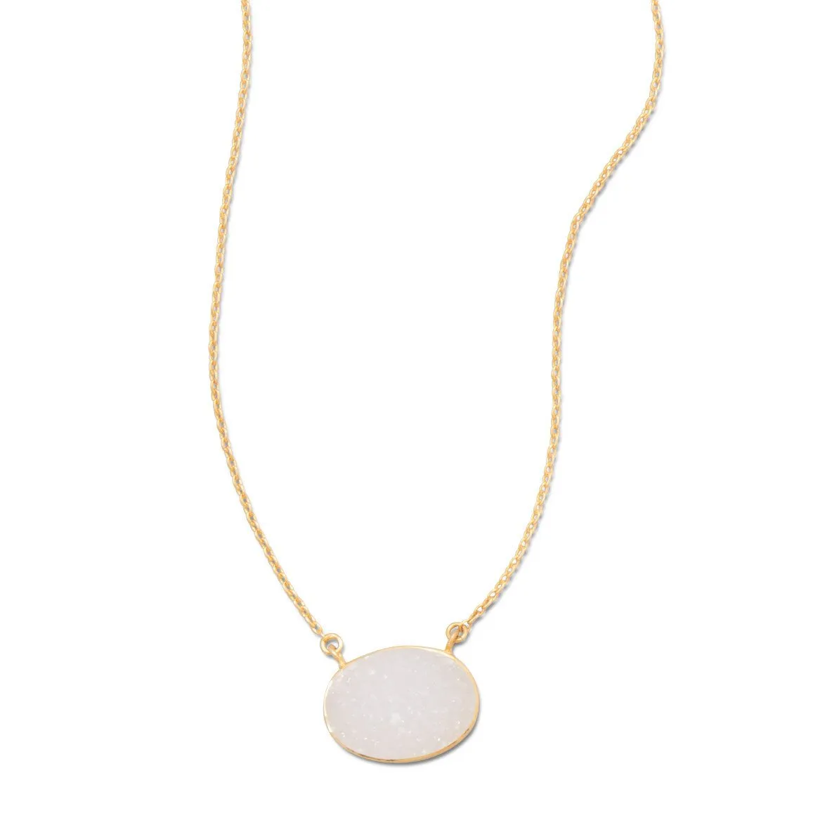 16"   2" 14 Karat Gold Plated White Druzy Necklace