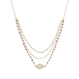16"   2" Gold Filled Rainbow Moonstone and Tourmaline Necklace
