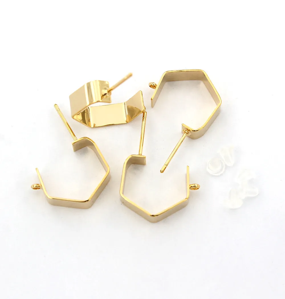 18K Gold Filled Earrings - Geometric Hoop with Stopper - 17mm x 5mm - 2 Pieces 1 Pair - Z937