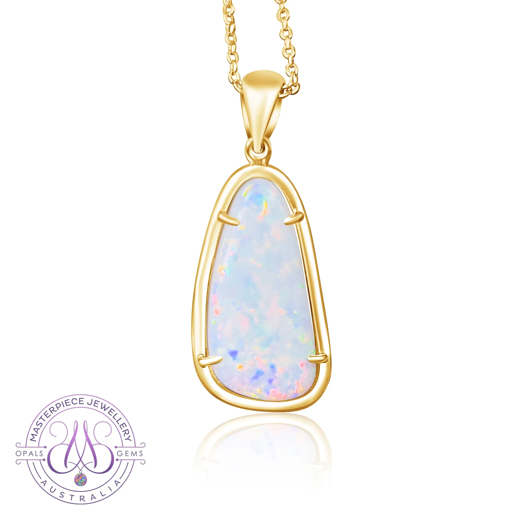 18kt Yellow Gold freeform White Opal 6.74ct pendant