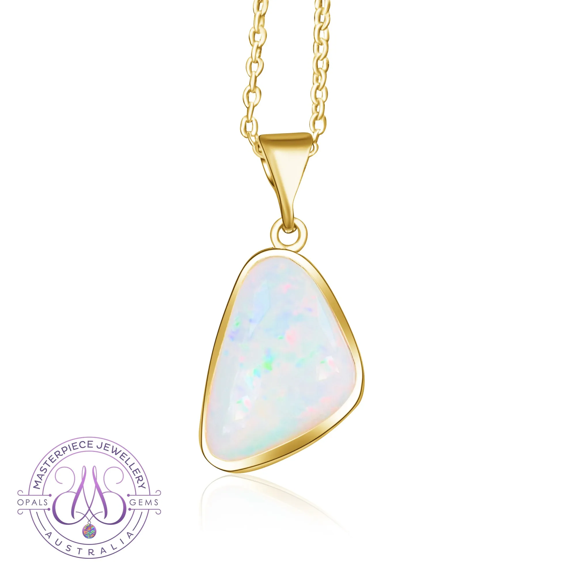 18kt Yellow Gold triangle shape White opal 3.01ct pendant