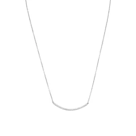 18"   2" Rhodium Plated Curved CZ Bar Necklace