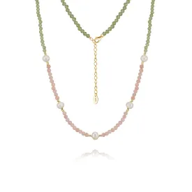 925 Silver Peridot Pink Opal Pearl Necklace