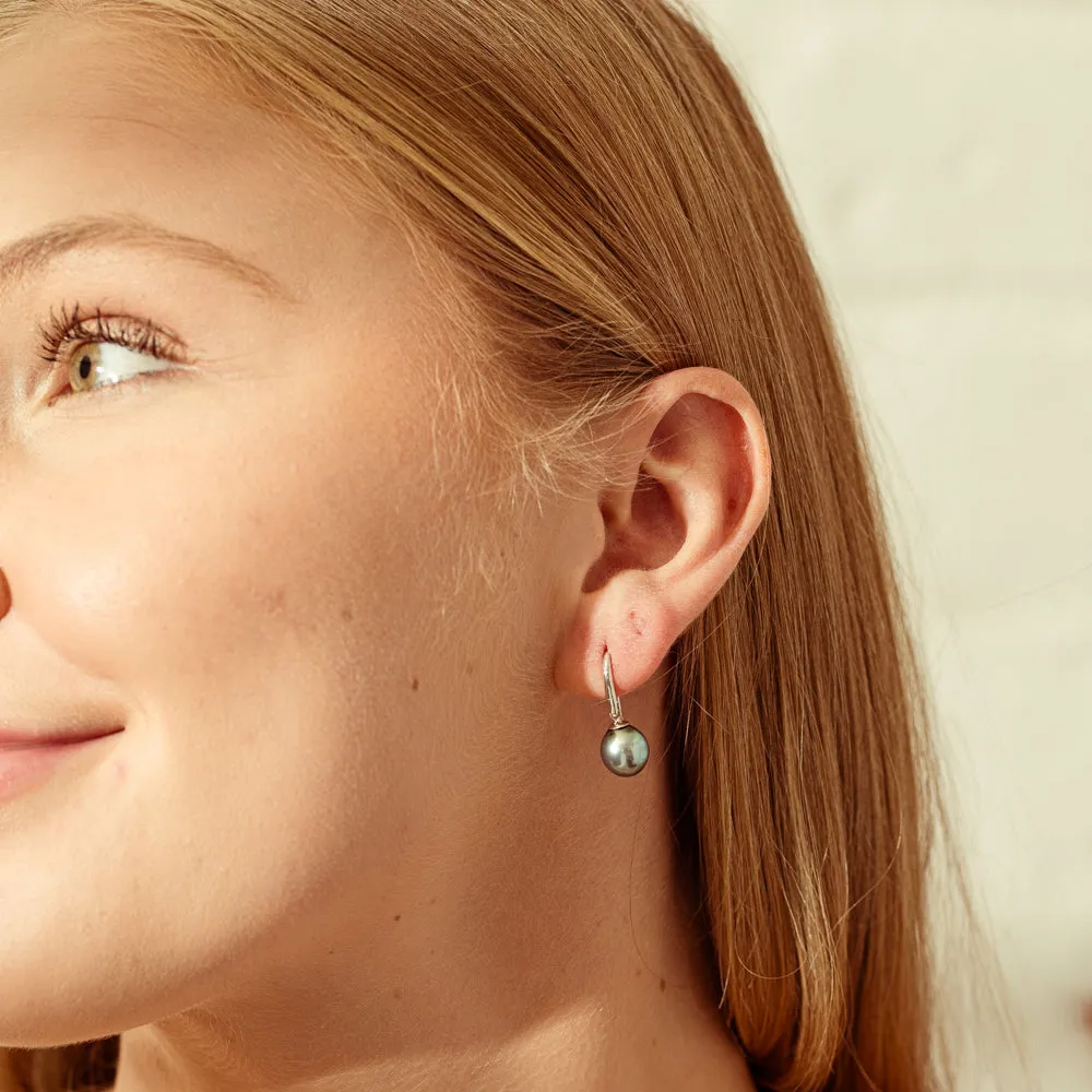 9ct White Gold Tahitian Black Pearl Drop Earrings