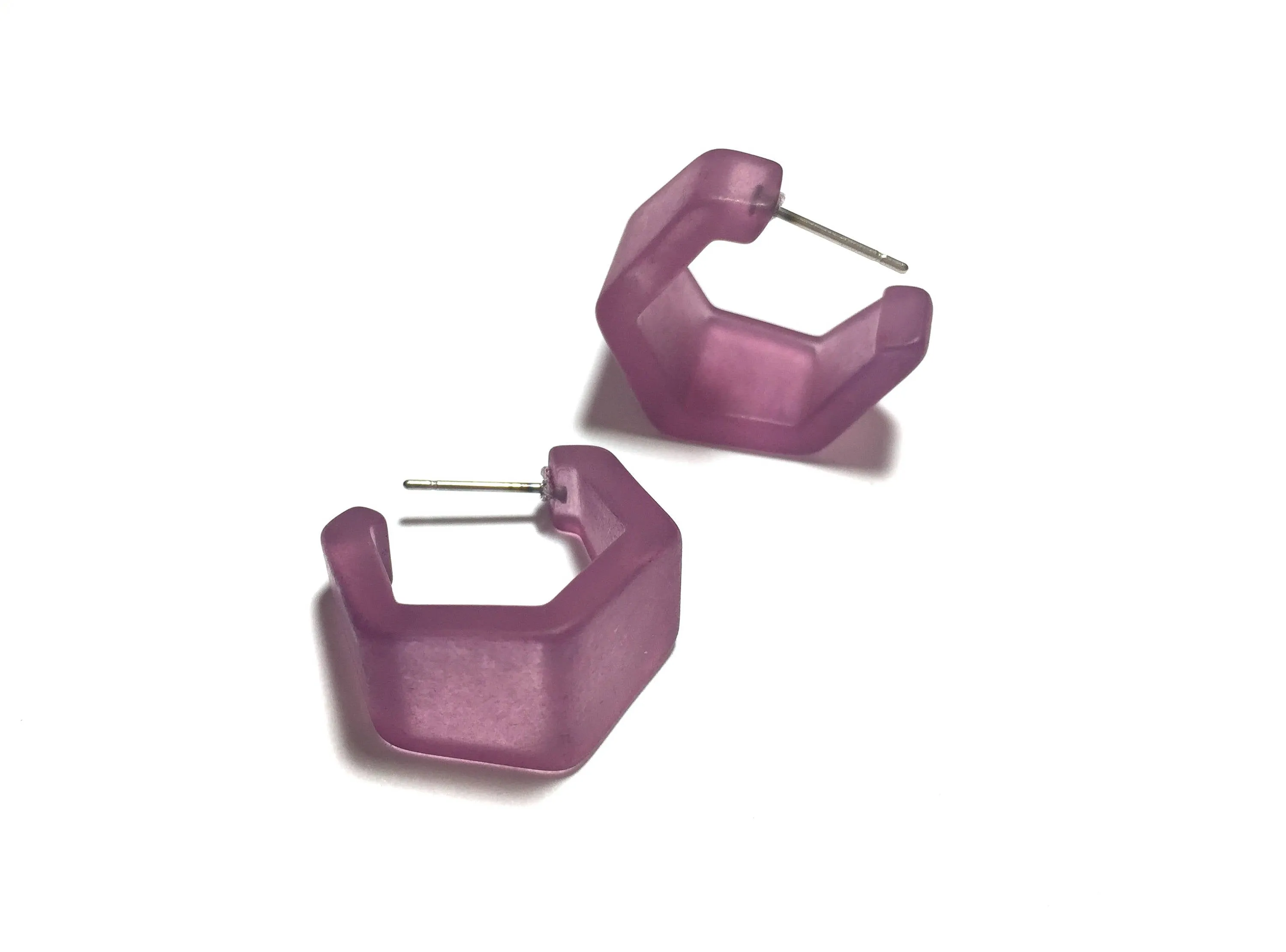 Amethyst Frosted Hexagon Geo Hoop Earrings