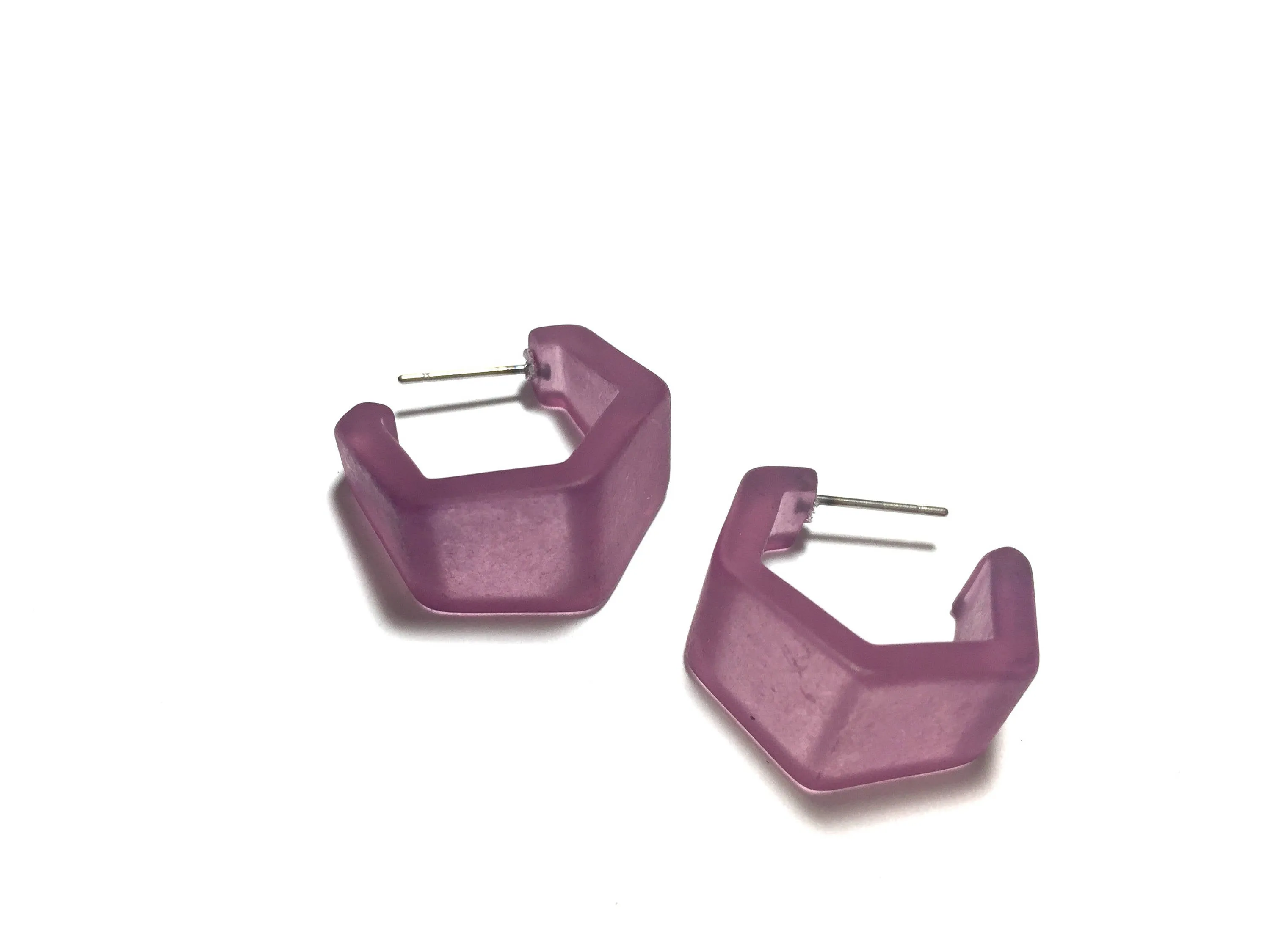 Amethyst Frosted Hexagon Geo Hoop Earrings