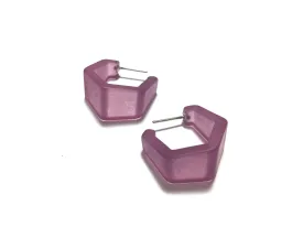 Amethyst Frosted Hexagon Geo Hoop Earrings