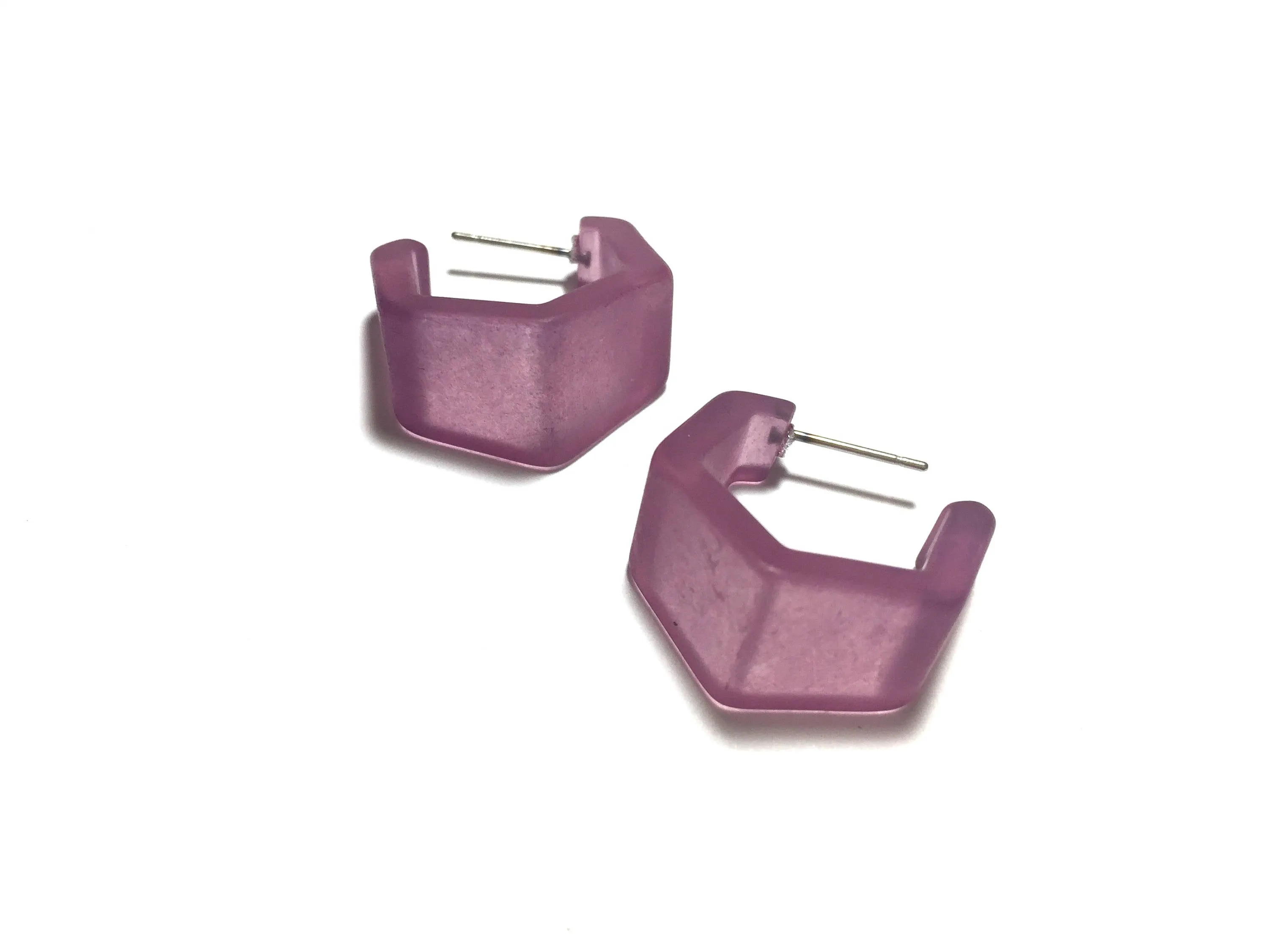 Amethyst Frosted Hexagon Geo Hoop Earrings
