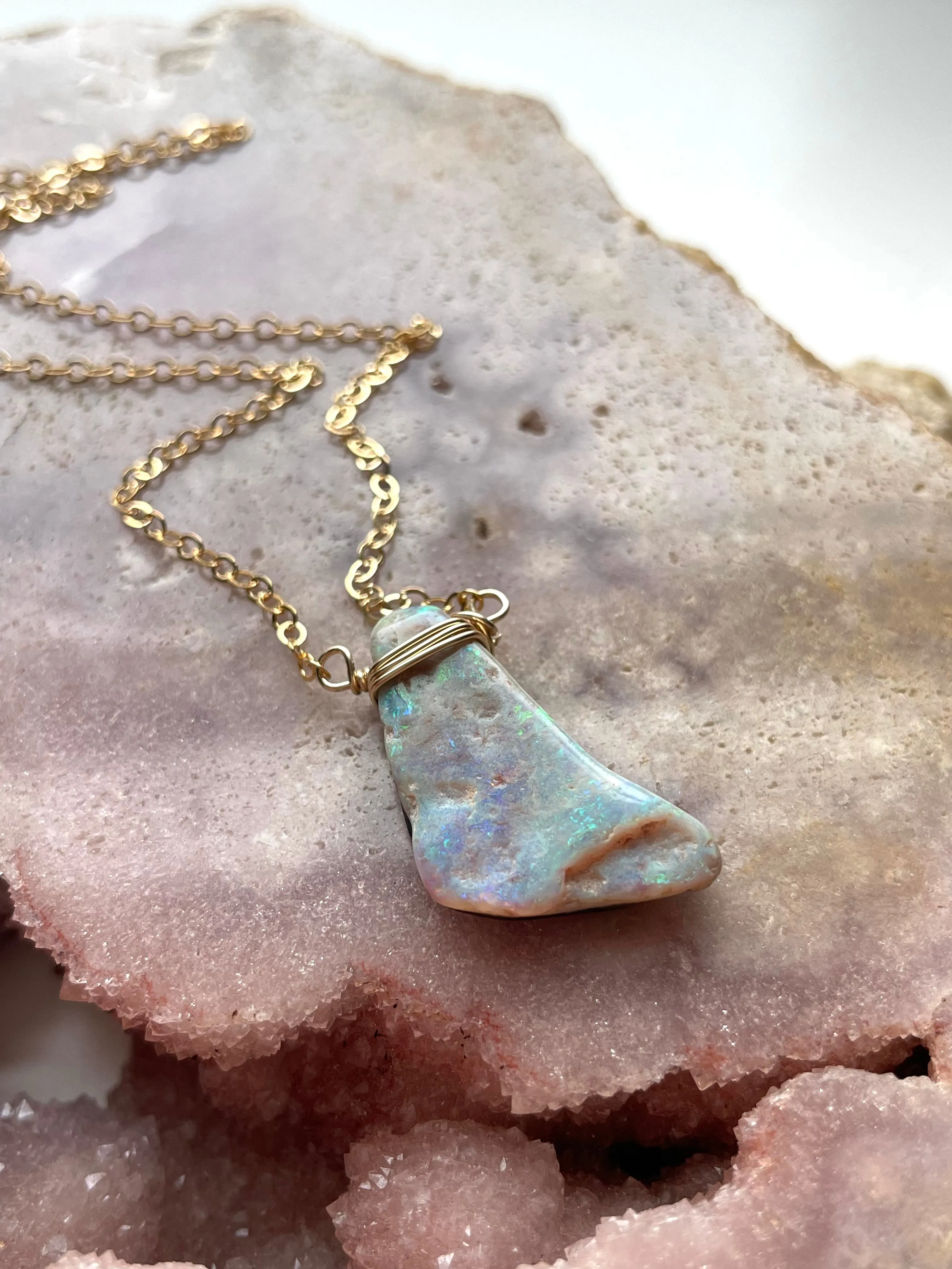 Australian Opal Doublet Pendant Necklace Gold Fill