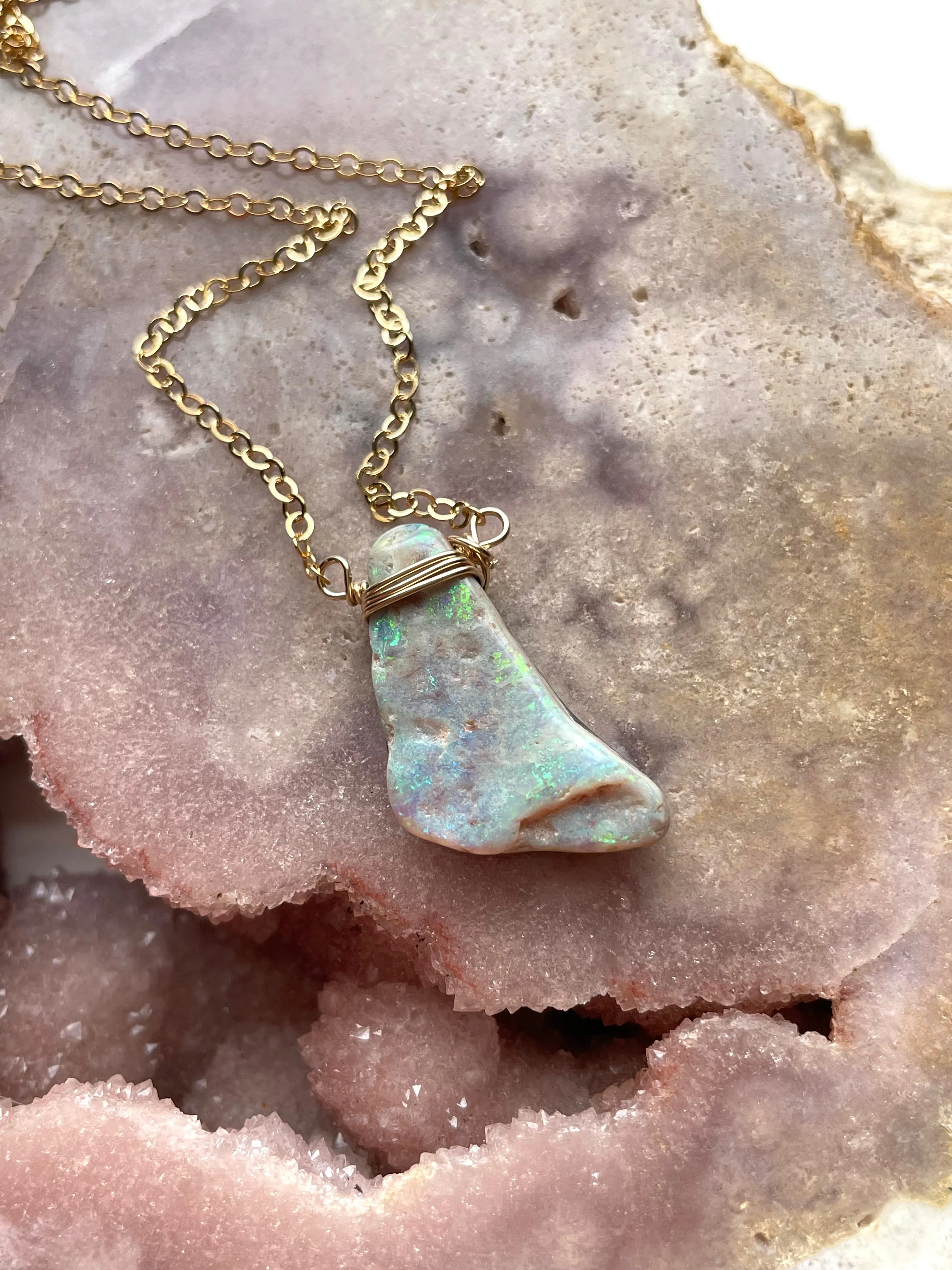Australian Opal Doublet Pendant Necklace Gold Fill