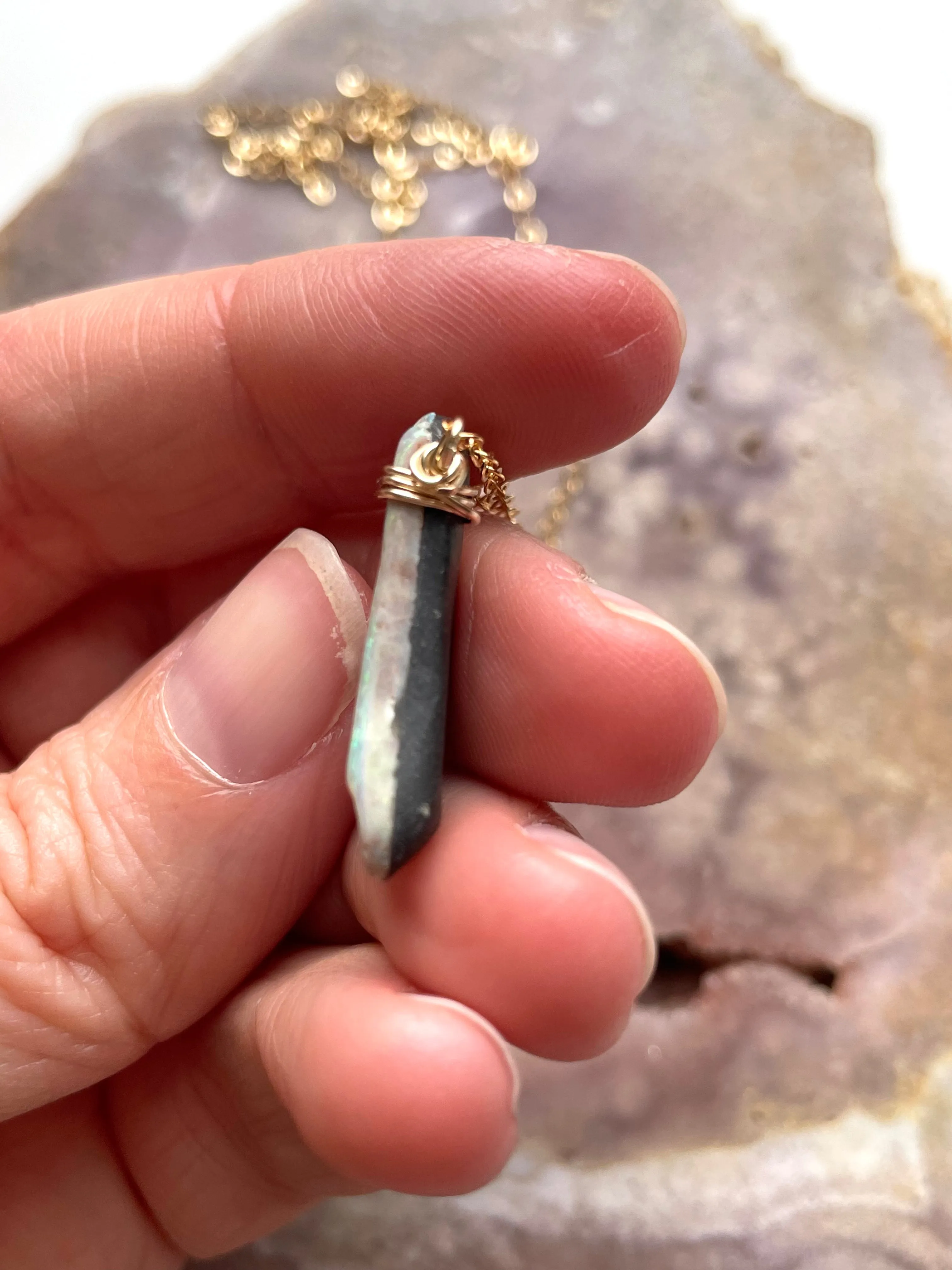 Australian Opal Doublet Pendant Necklace Gold Fill