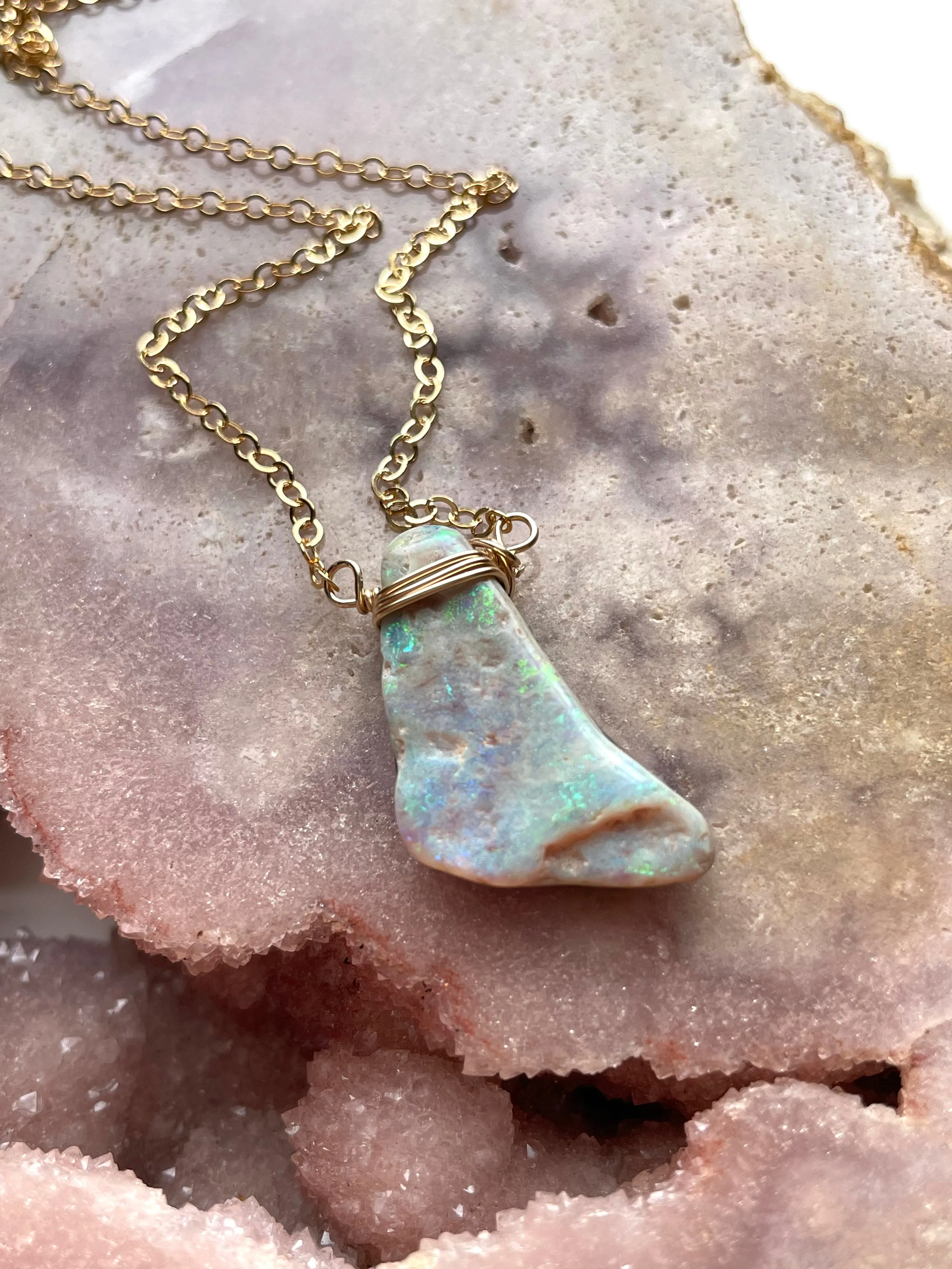 Australian Opal Doublet Pendant Necklace Gold Fill