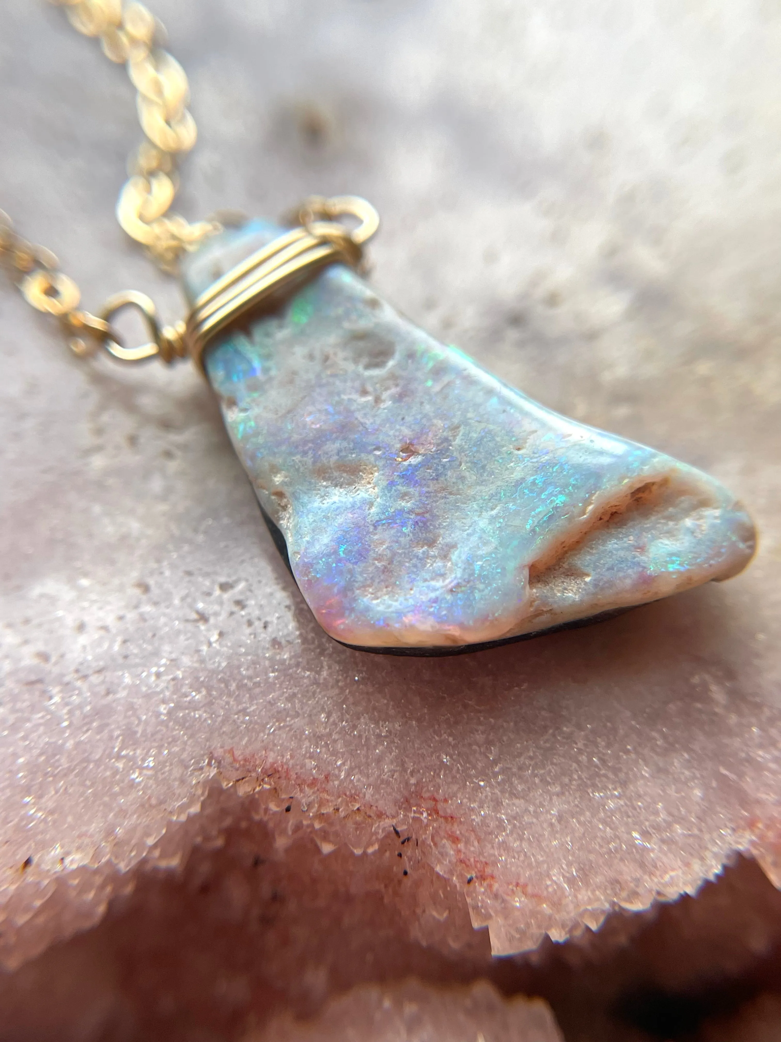 Australian Opal Doublet Pendant Necklace Gold Fill