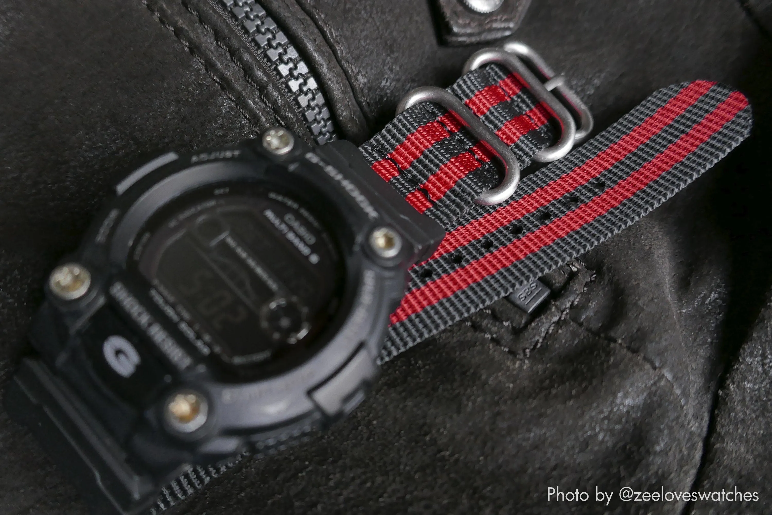 Ballistic Nylon Crimson Stripe Watch Strap with G-Shock Compatible Adapter and Spring Bar Tool