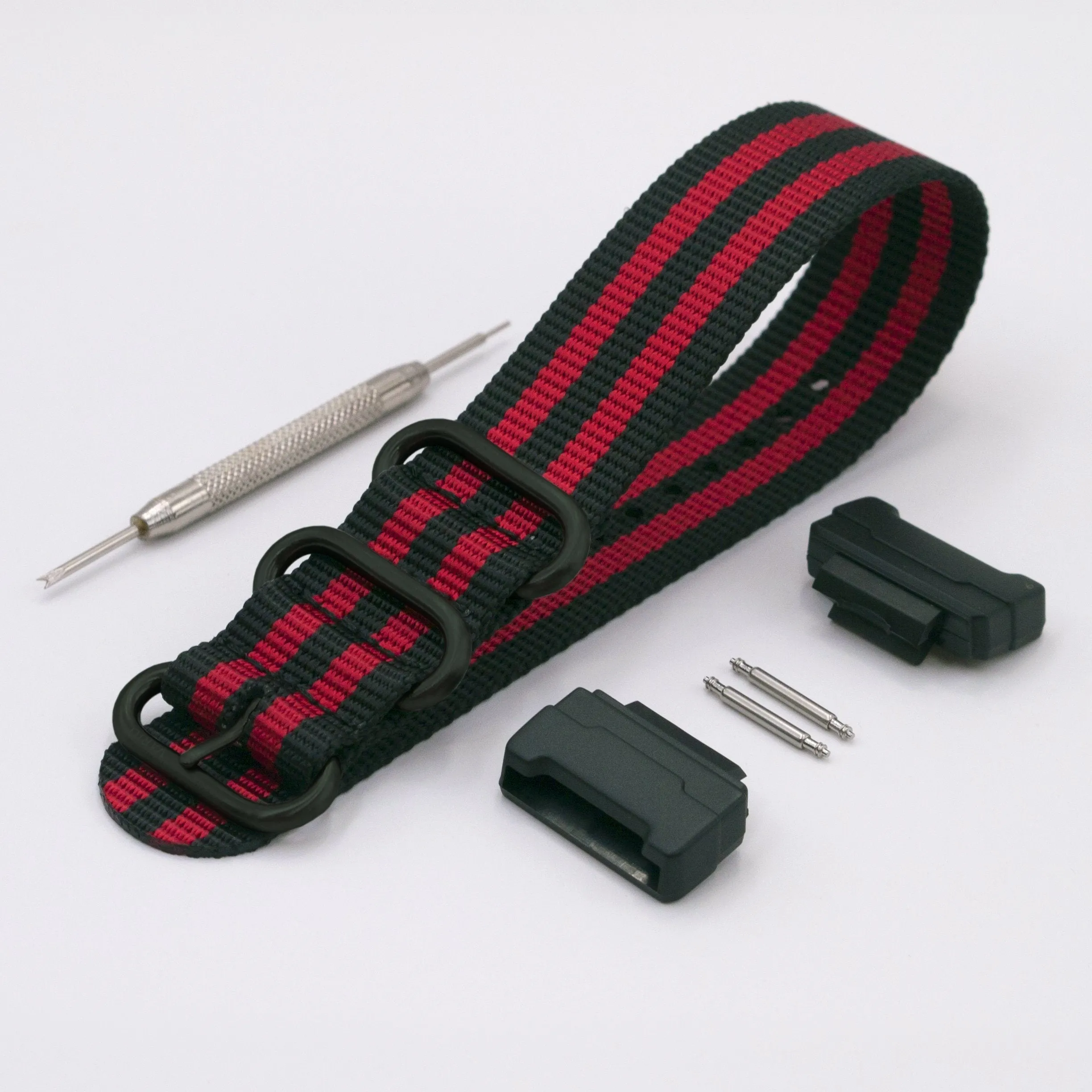 Ballistic Nylon Crimson Stripe Watch Strap with G-Shock Compatible Adapter and Spring Bar Tool