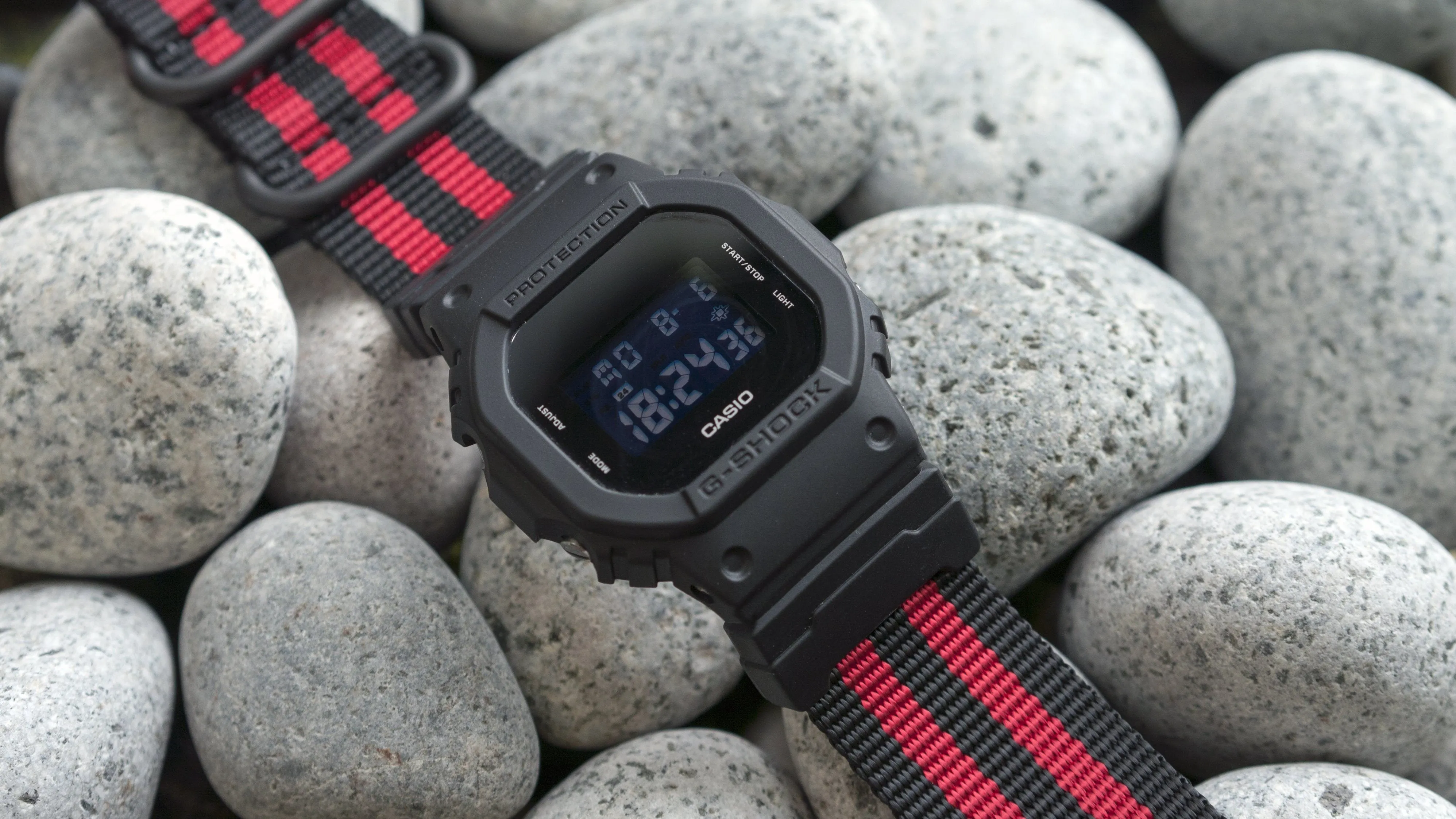 Ballistic Nylon Crimson Stripe Watch Strap with G-Shock Compatible Adapter and Spring Bar Tool