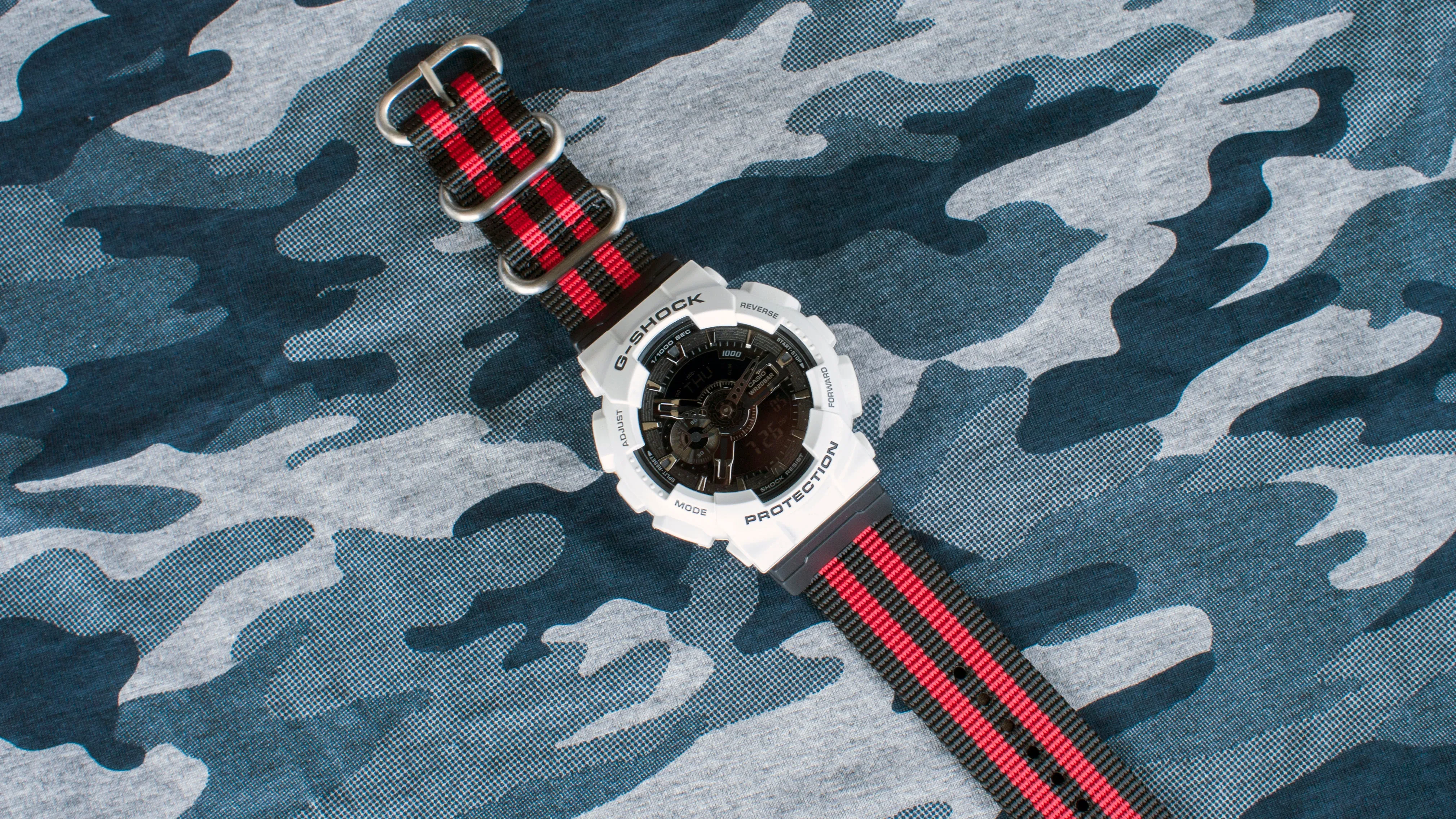 Ballistic Nylon Crimson Stripe Watch Strap with G-Shock Compatible Adapter and Spring Bar Tool