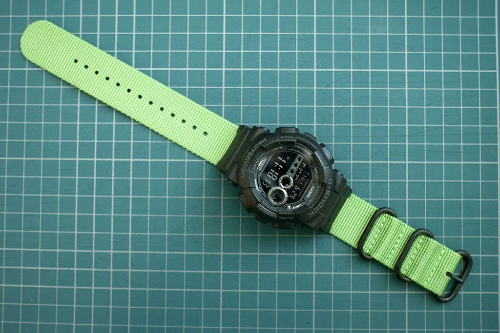 Ballistic Nylon Shamrock Green Watch Strap with G-Shock Compatible Adapter and Spring Bar Tool