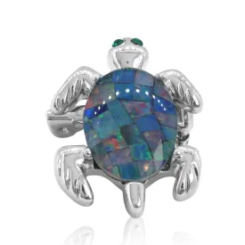 Base metal Silver plated Turtle Opal Mosiac triplet brooch