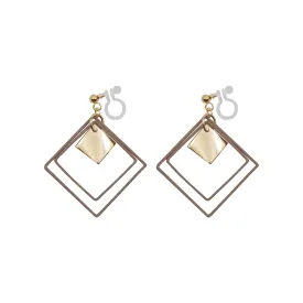 Beige Square Double Hoops Invisible Clip On Earrings