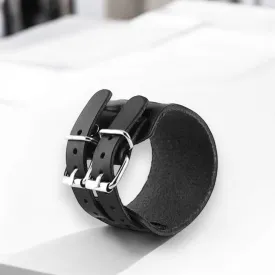Black Leather Buckle Straps Cuff Bracelet