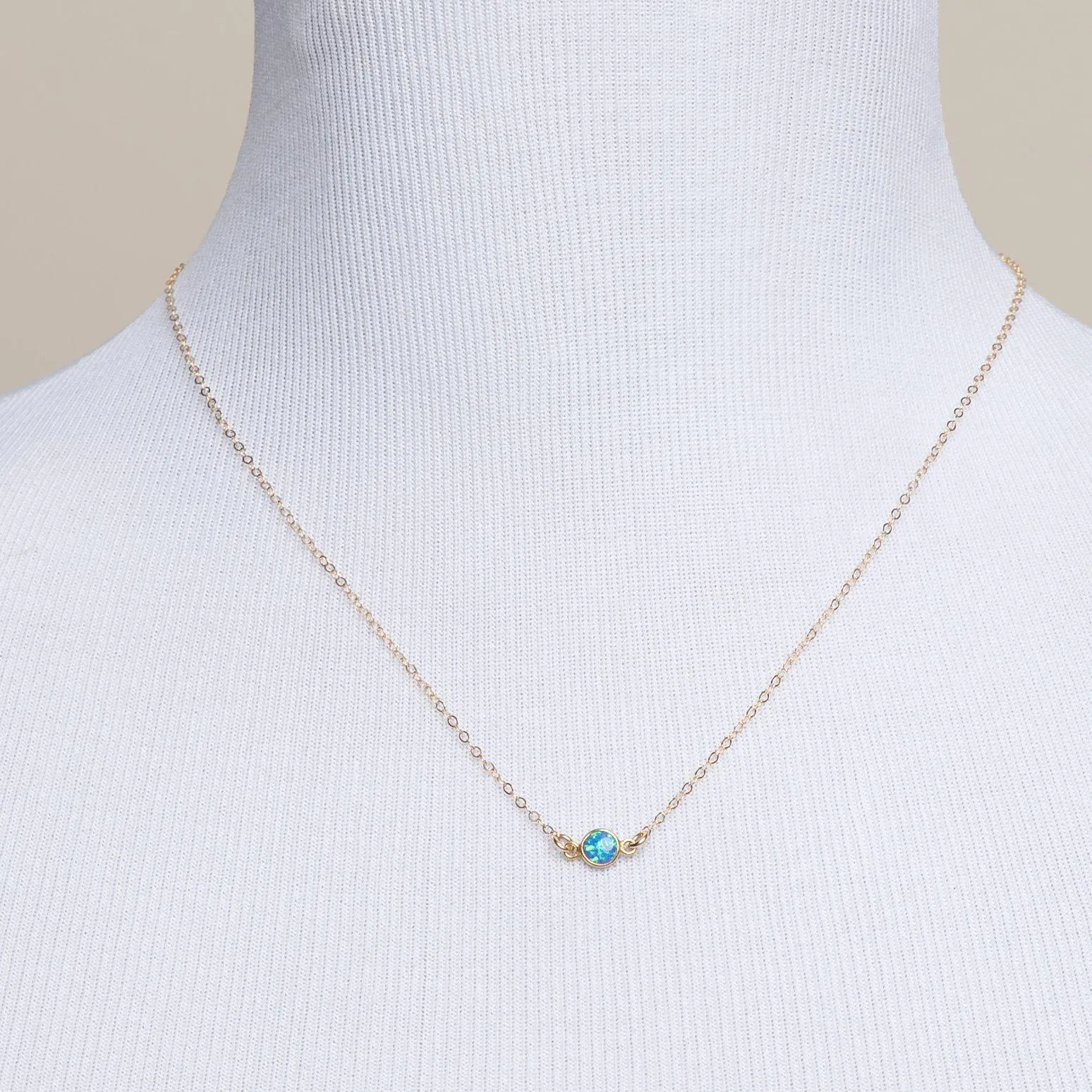 Blue Opal Solitaire Necklace
