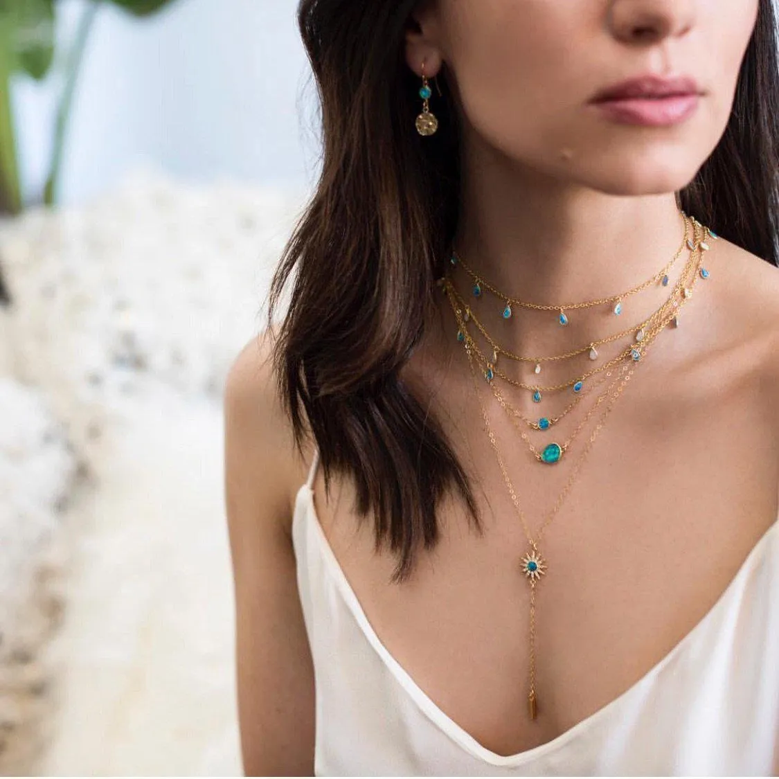Blue Opal Solitaire Necklace
