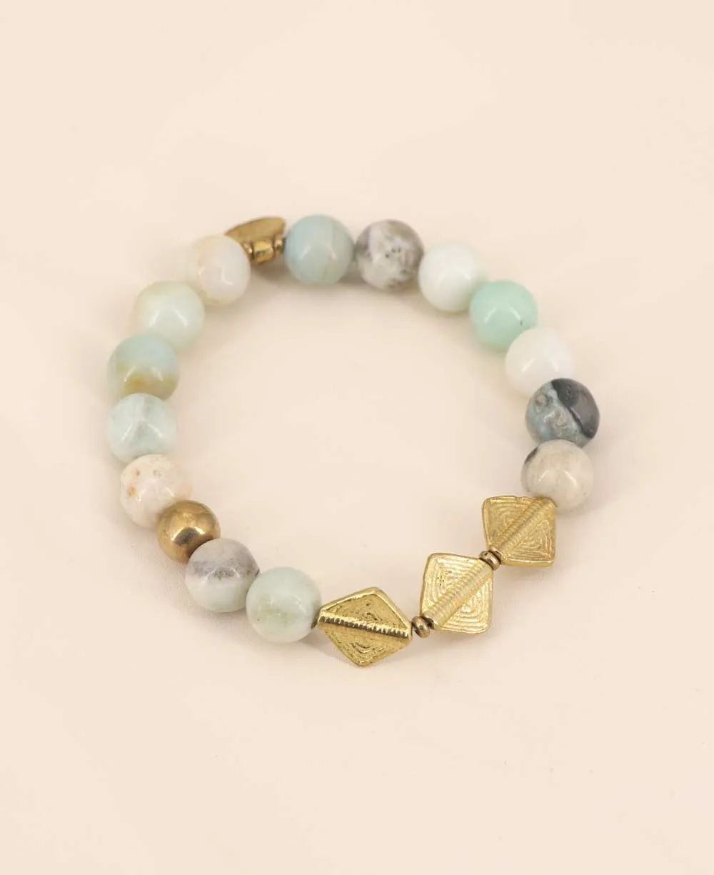Colorful Gemstone Beads Stretch Bracelets With Brass Charms