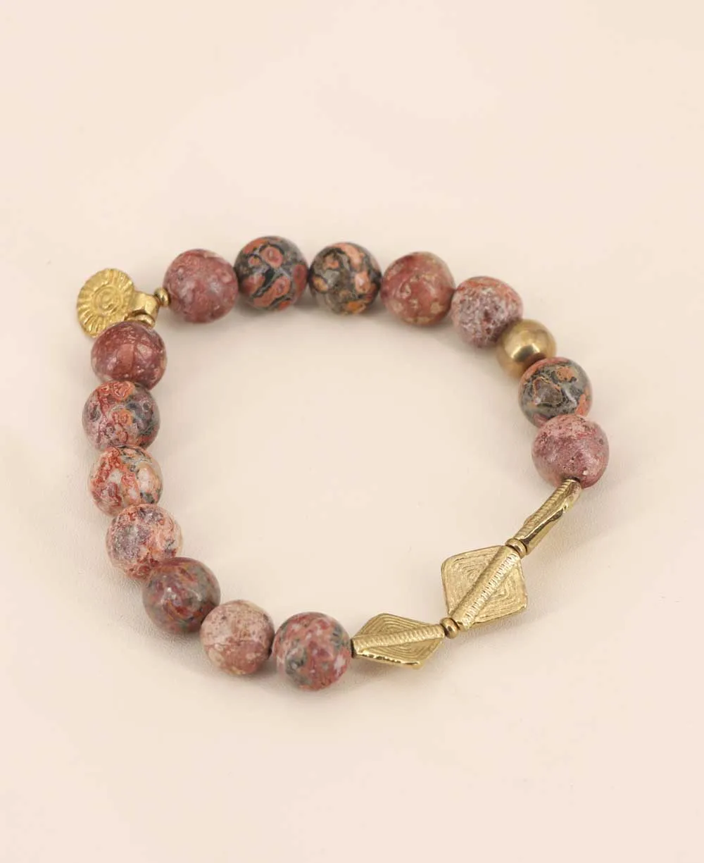 Colorful Gemstone Beads Stretch Bracelets With Brass Charms
