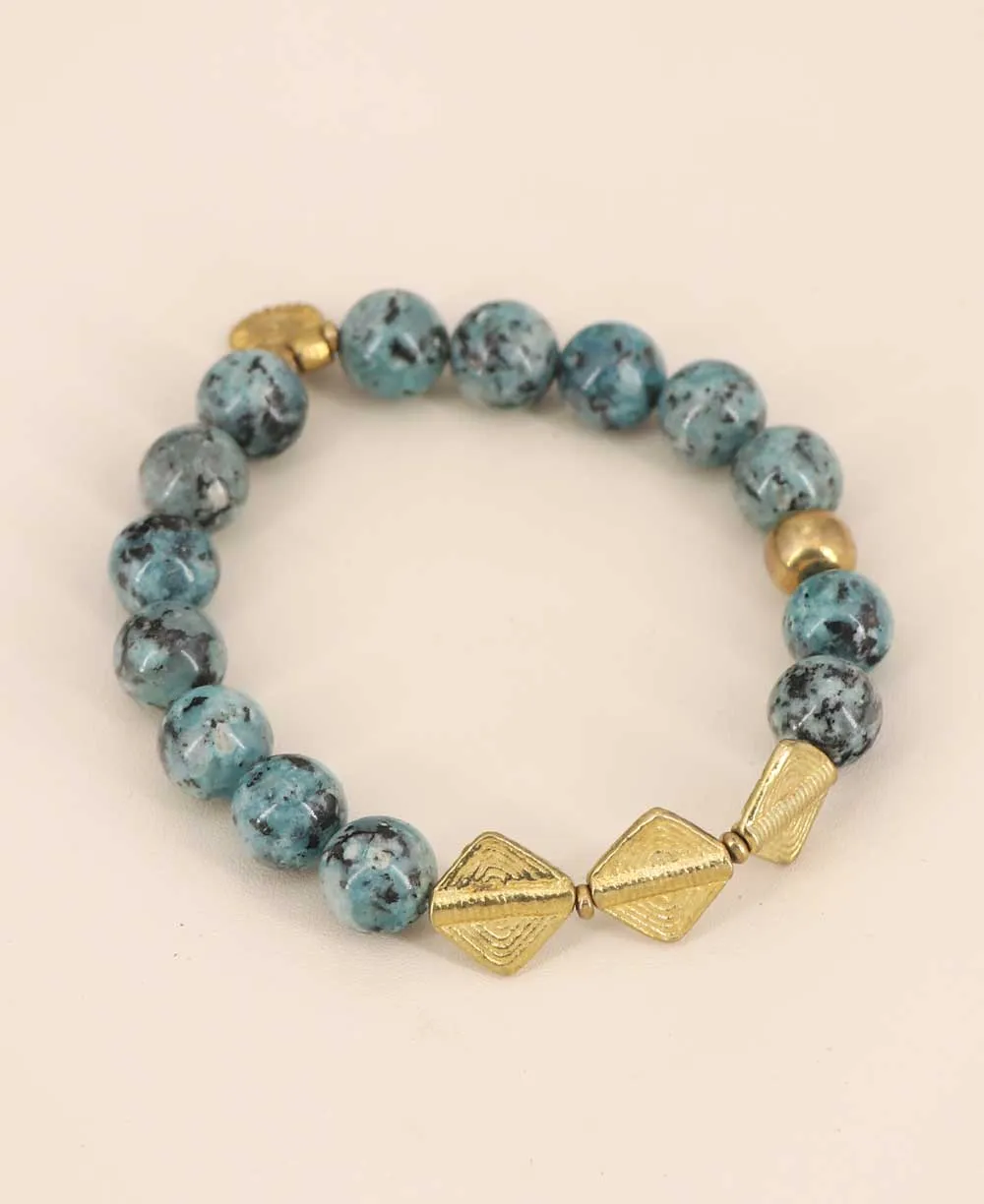 Colorful Gemstone Beads Stretch Bracelets With Brass Charms