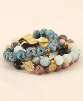 Colorful Gemstone Beads Stretch Bracelets With Brass Charms