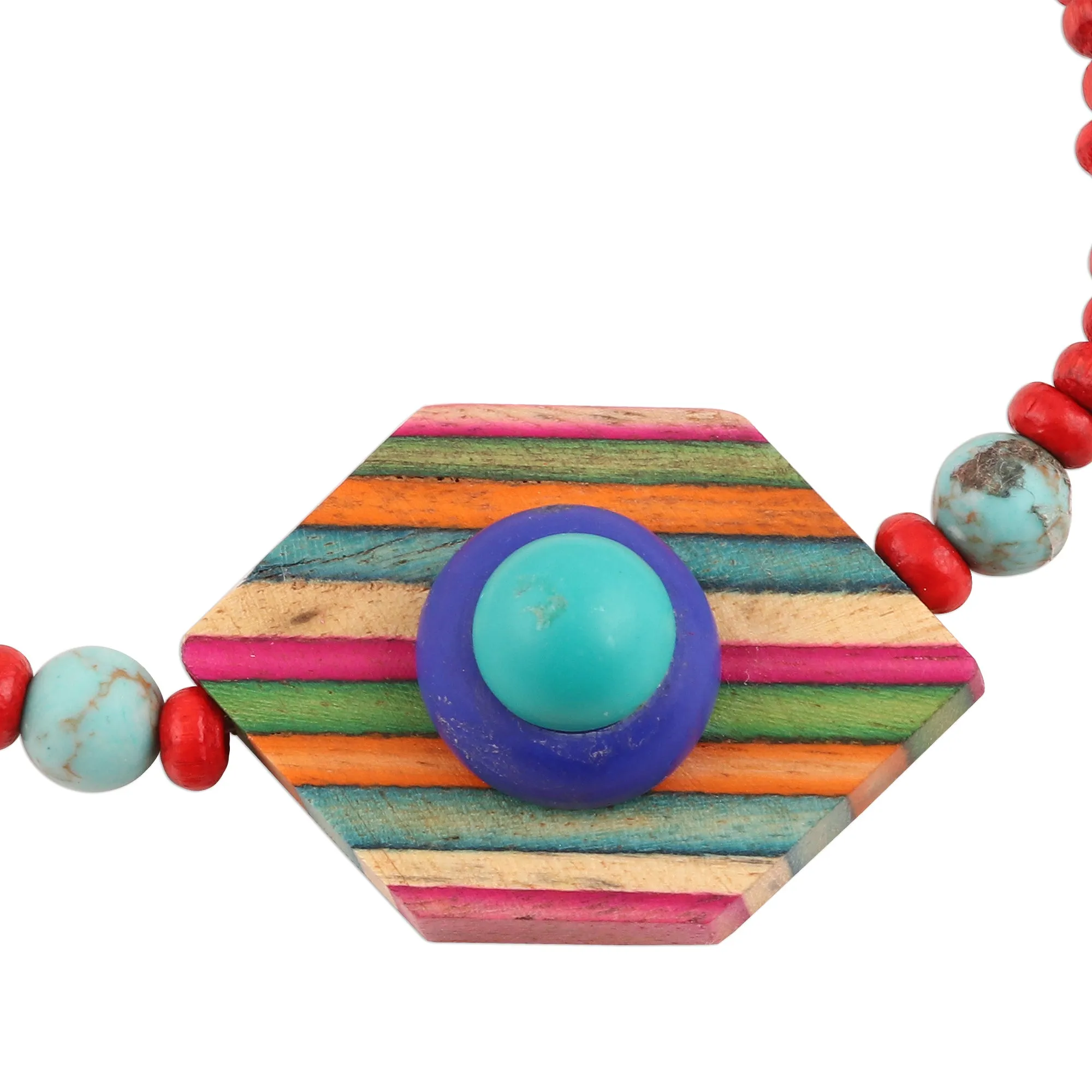 Colorful Wood Beaded Pendant Bracelet from India - Colorful Hex | NOVICA