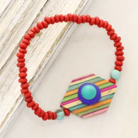 Colorful Wood Beaded Pendant Bracelet from India - Colorful Hex | NOVICA