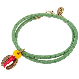 Cornicello Horseshoe Evil Eye Charm Double Leather Braid Bracelet