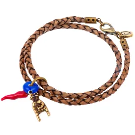 Cornicello Mano Hand Evil Eye Charm Double Leather Braid Bracelet