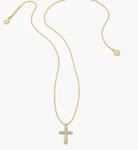 Cross- Gold White Crystal Necklace