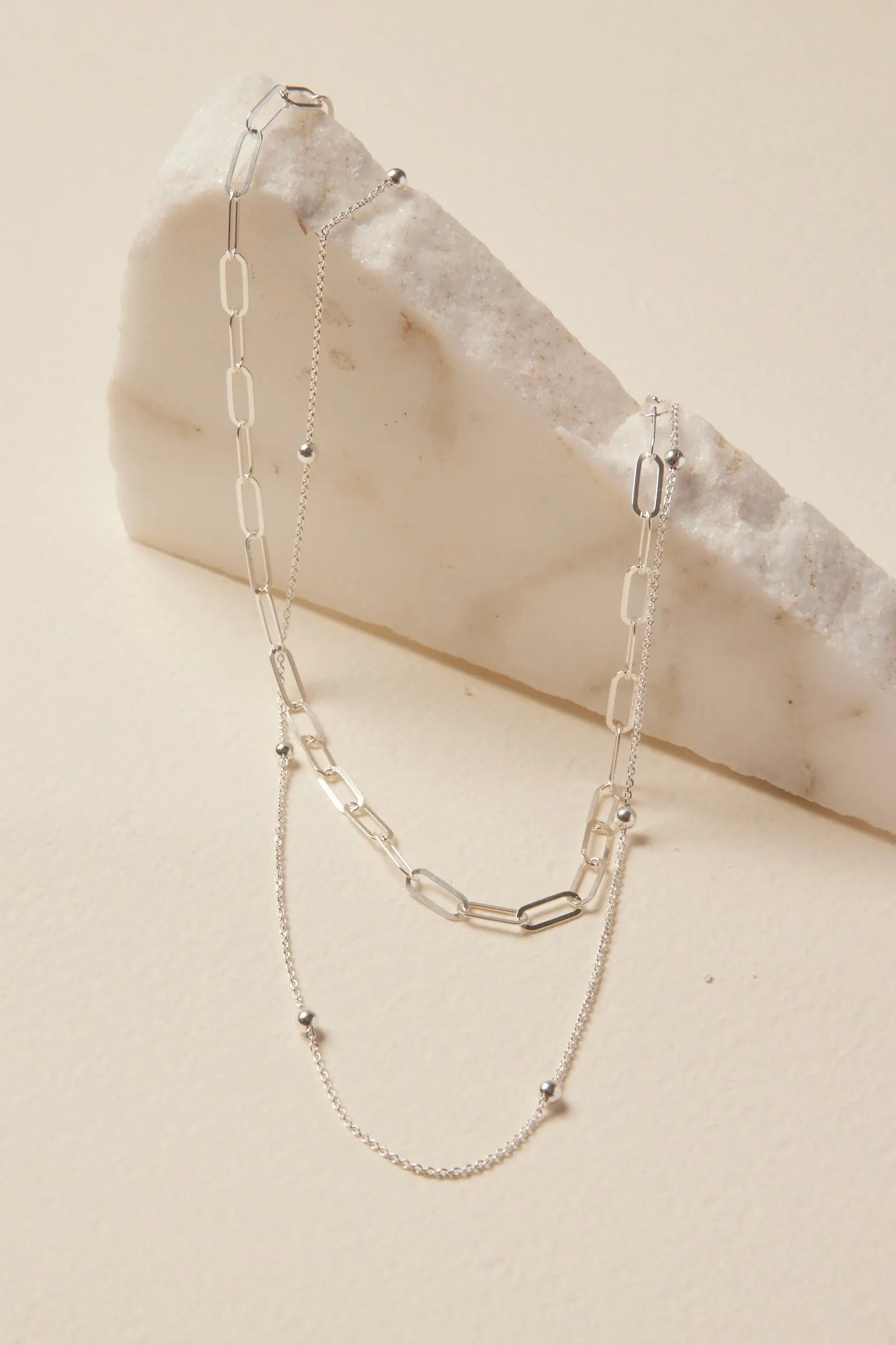 Double Link Chain Silver Necklace