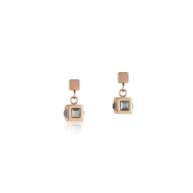 Earrings cube stainlees steel rose gold & crystal anthracite