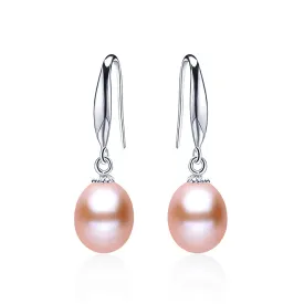 Elegant 8-9mm water drop freshwater pearl earrings classic 925 silver earrings for women