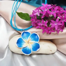 Flirty Plumeria Blue Pendant Hawaiian Necklace